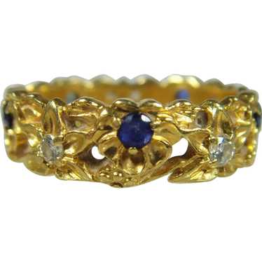 Vintage 18ct yellow floral sapphire and diamond b… - image 1