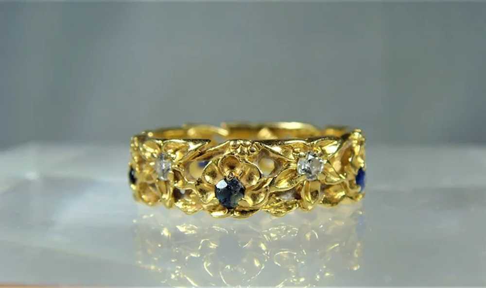 Vintage 18ct yellow floral sapphire and diamond b… - image 3
