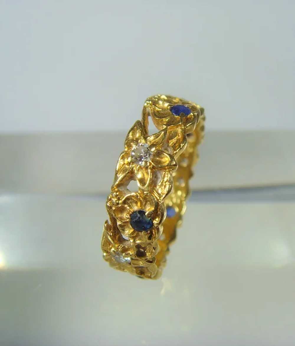 Vintage 18ct yellow floral sapphire and diamond b… - image 4