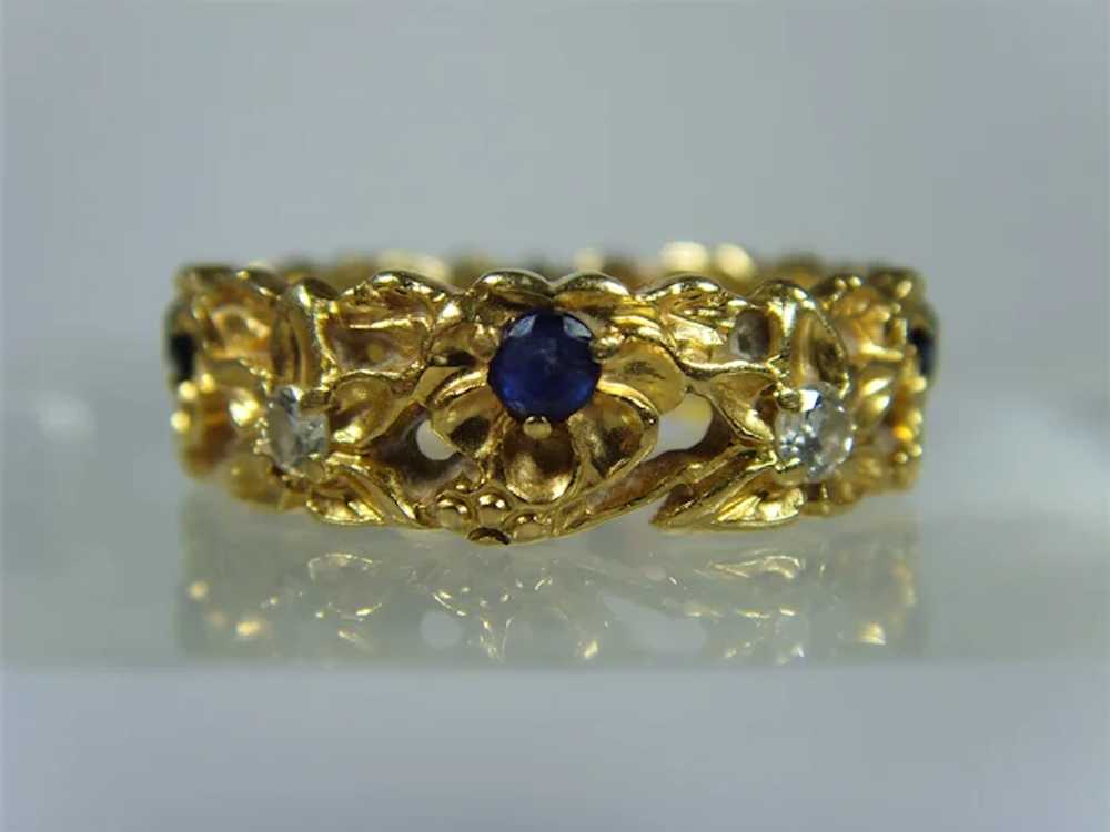 Vintage 18ct yellow floral sapphire and diamond b… - image 5