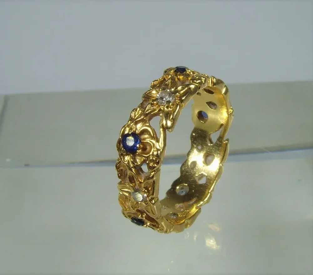 Vintage 18ct yellow floral sapphire and diamond b… - image 6