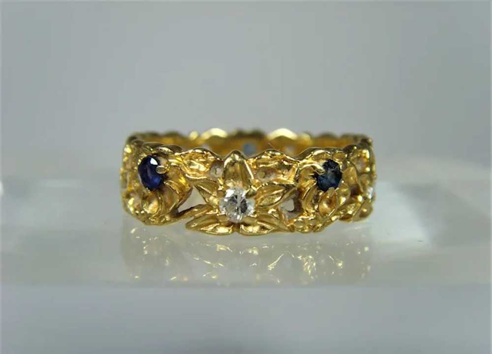 Vintage 18ct yellow floral sapphire and diamond b… - image 7