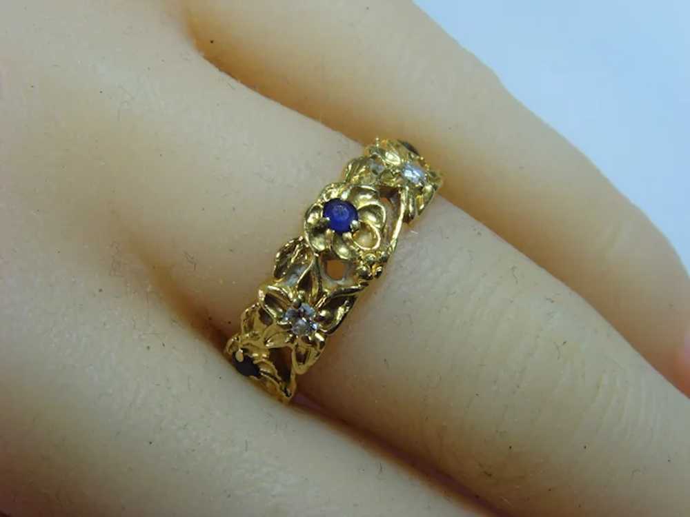 Vintage 18ct yellow floral sapphire and diamond b… - image 8