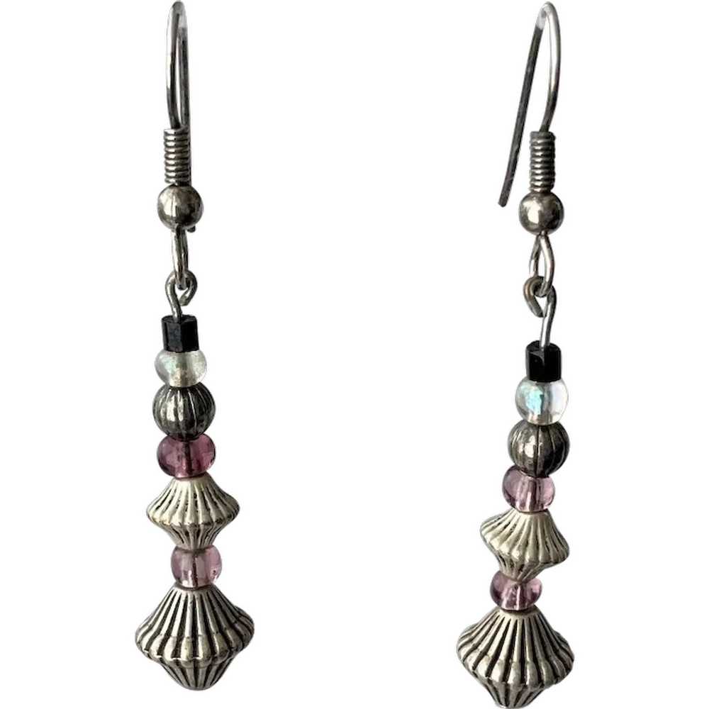 Bicone Beads Amethyst Glass Beads Ear Wire Dangle… - image 1