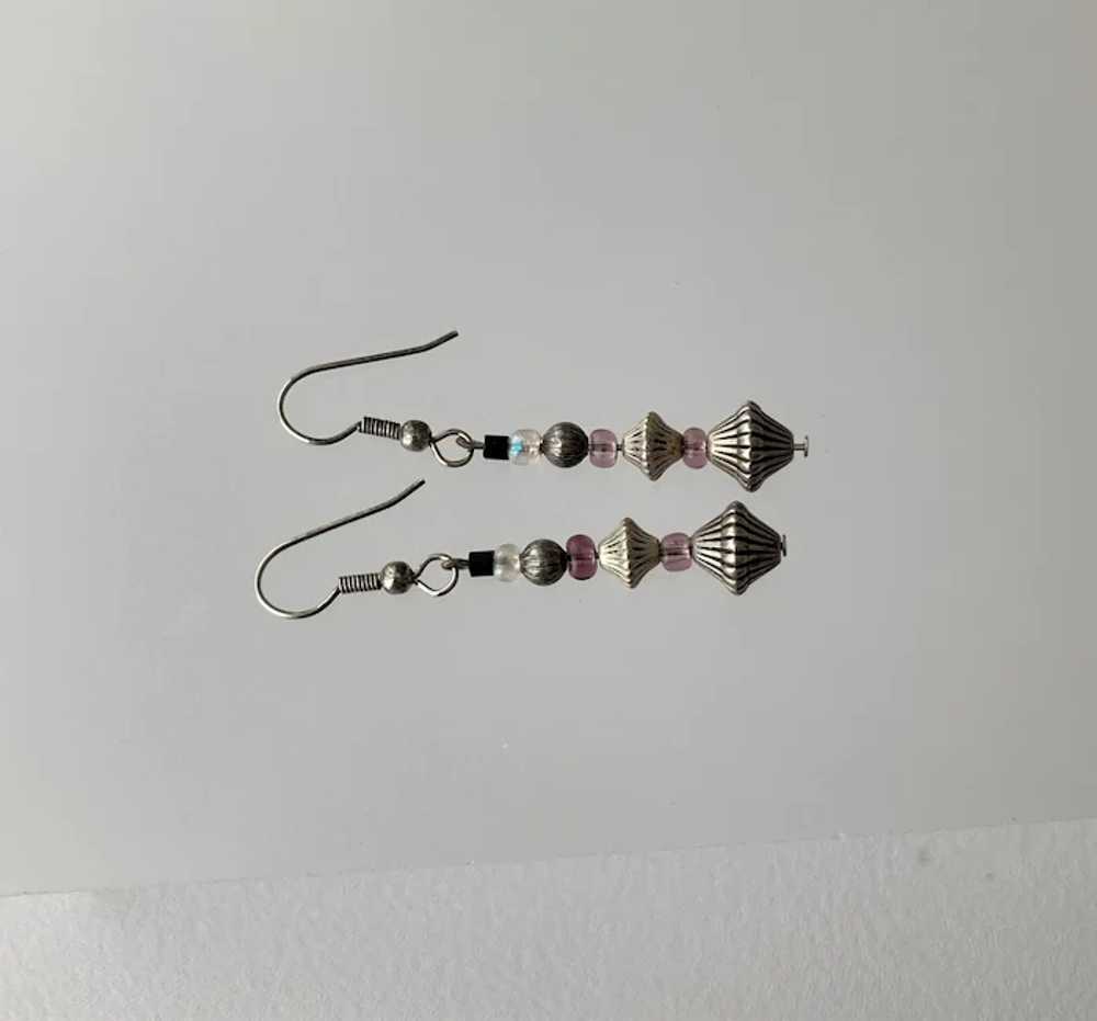 Bicone Beads Amethyst Glass Beads Ear Wire Dangle… - image 2