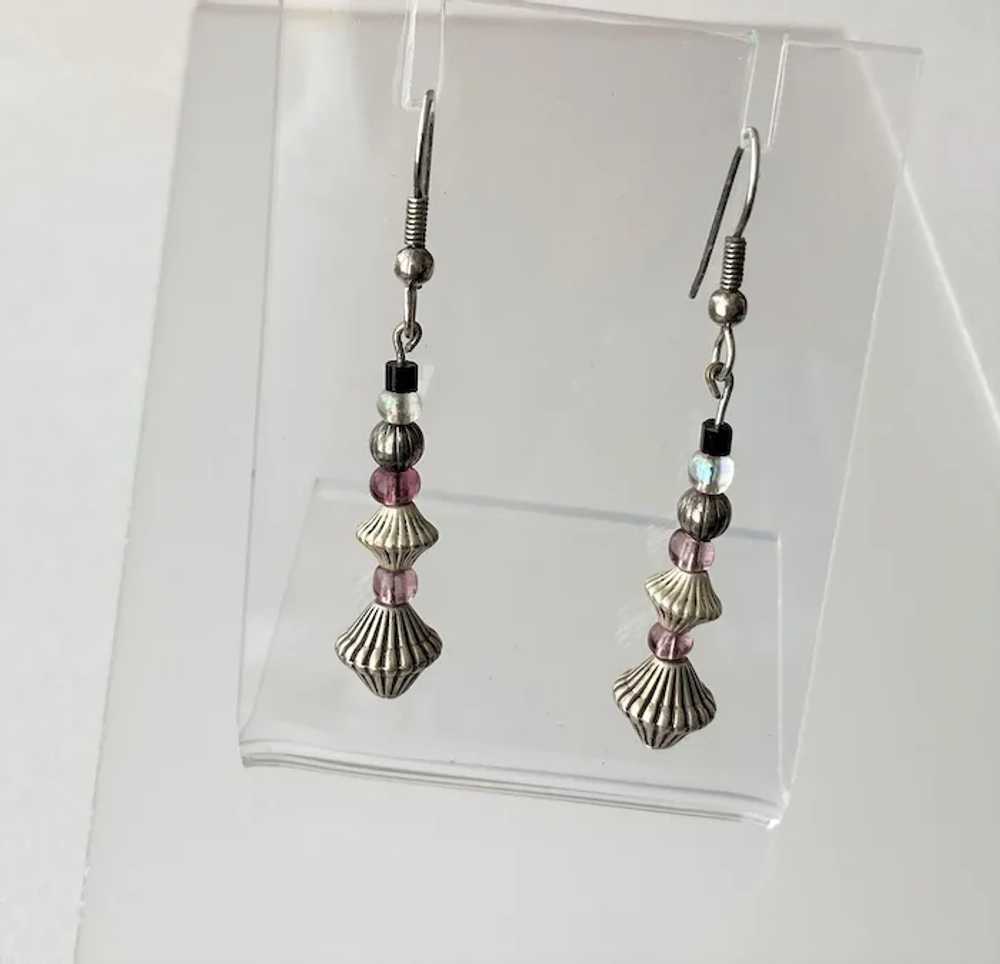 Bicone Beads Amethyst Glass Beads Ear Wire Dangle… - image 3