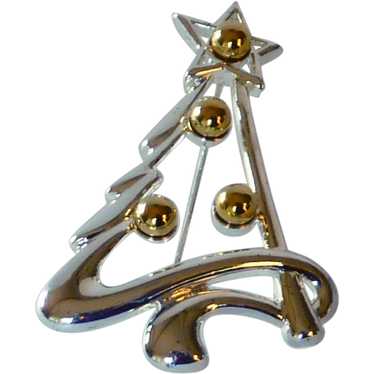 Silver and Gold Tone Christmas Tree Pin