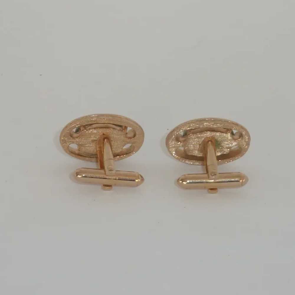 Gold Tone Oval Green Stone Cufflinks Cuff Links - image 3