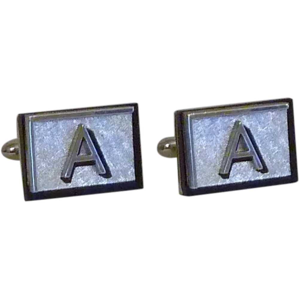 Swank Silver Tone and Black “ A” Initial Cufflink… - image 1
