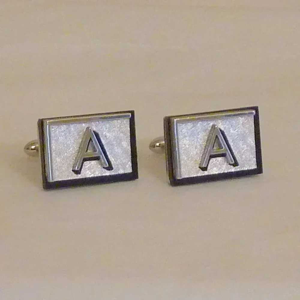 Swank Silver Tone and Black “ A” Initial Cufflink… - image 2