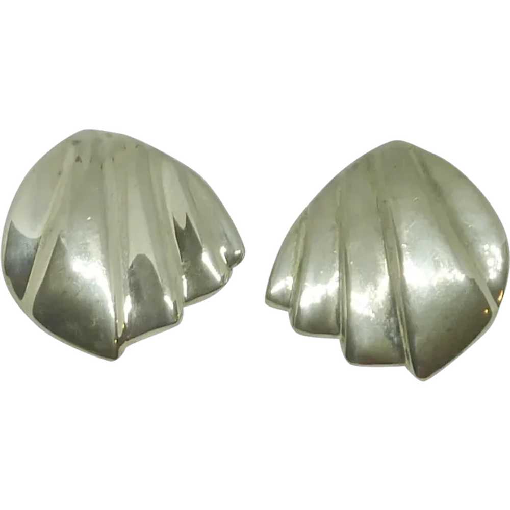 Silver Tone Chunky Clip On Earrings 1980’s - image 1