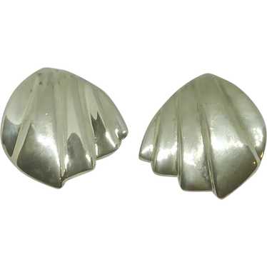 Silver Tone Chunky Clip On Earrings 1980’s - image 1