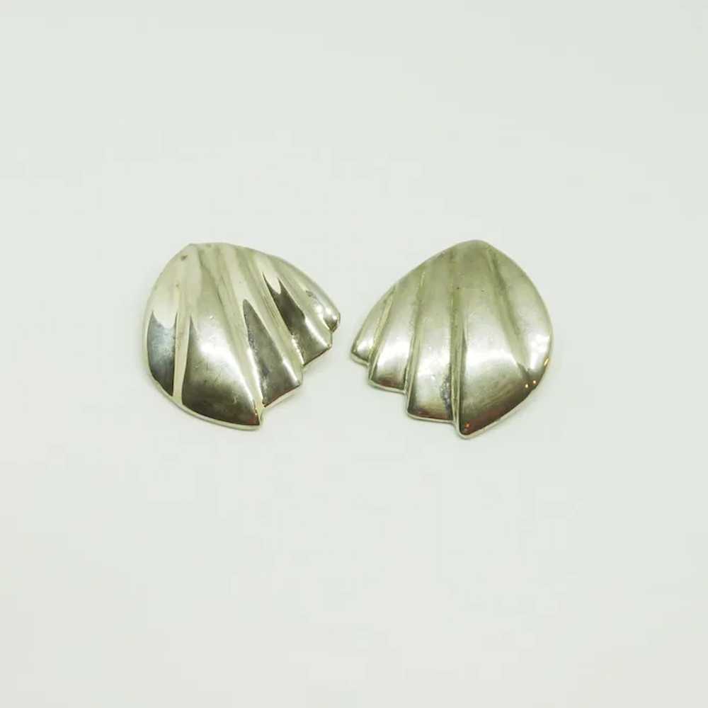 Silver Tone Chunky Clip On Earrings 1980’s - image 3