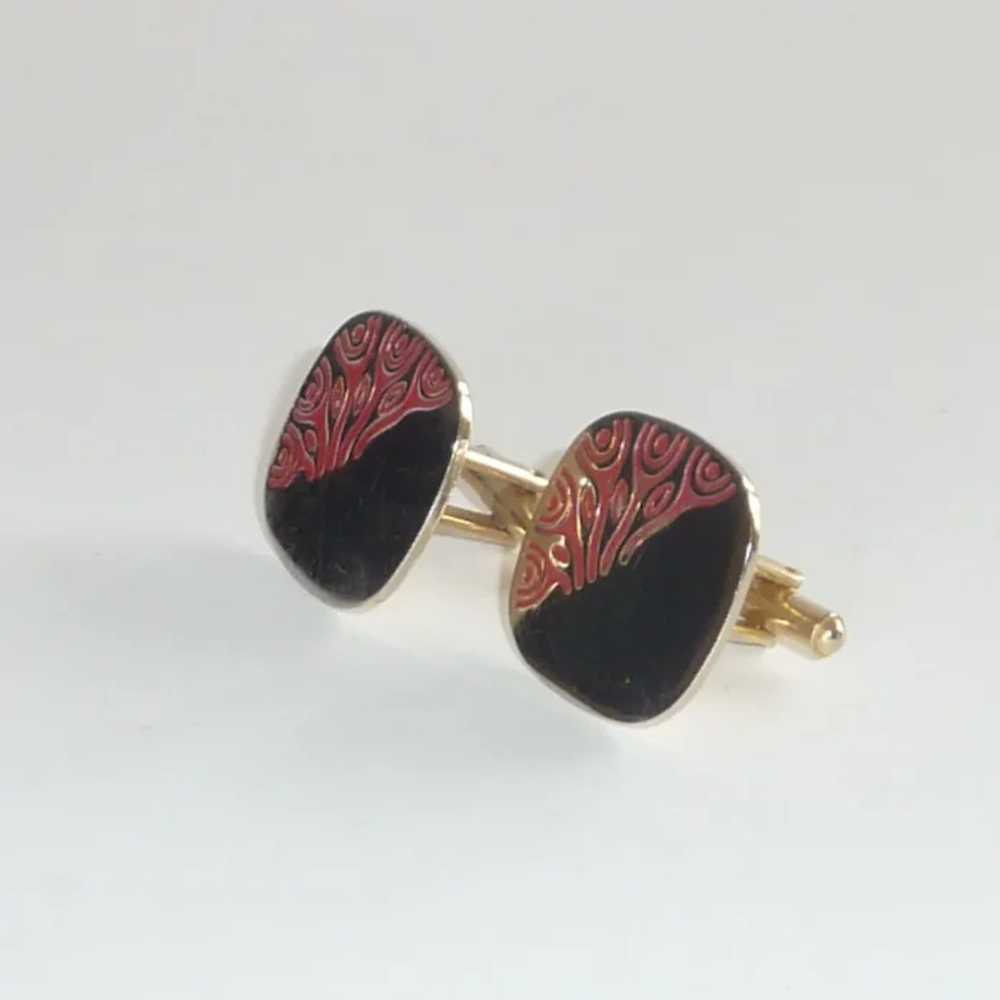 Swank Square Gold Tone Cufflinks with Red Design - image 10