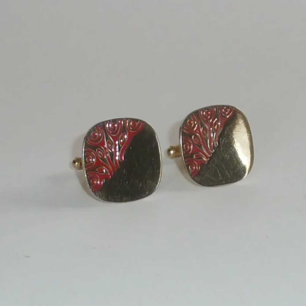 Swank Square Gold Tone Cufflinks with Red Design - image 11