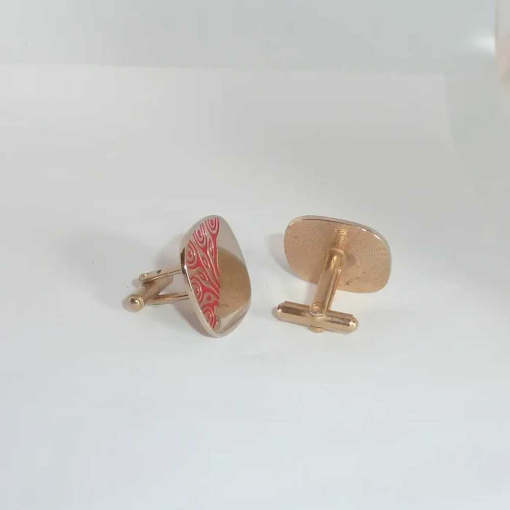 Swank Square Gold Tone Cufflinks with Red Design - image 12