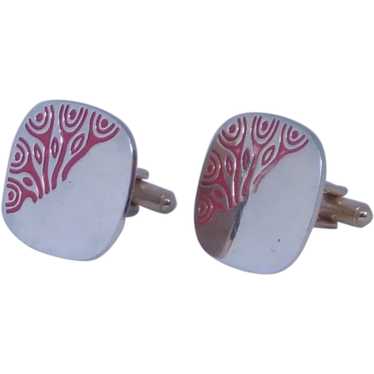 Swank Square Gold Tone Cufflinks with Red Design - image 1