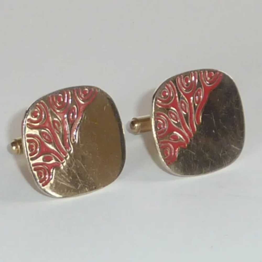 Swank Square Gold Tone Cufflinks with Red Design - image 3