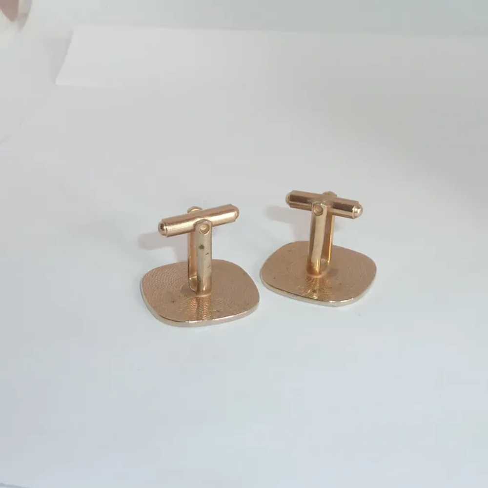 Swank Square Gold Tone Cufflinks with Red Design - image 4
