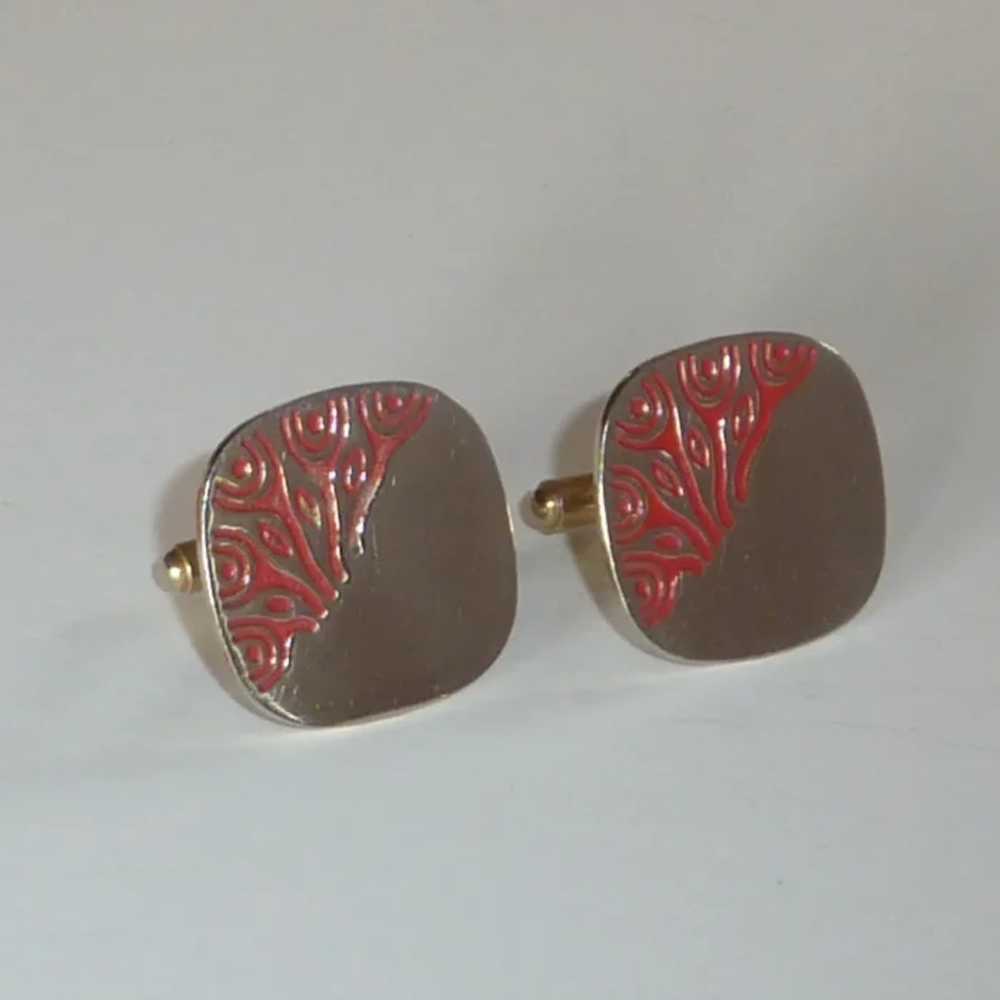 Swank Square Gold Tone Cufflinks with Red Design - image 5