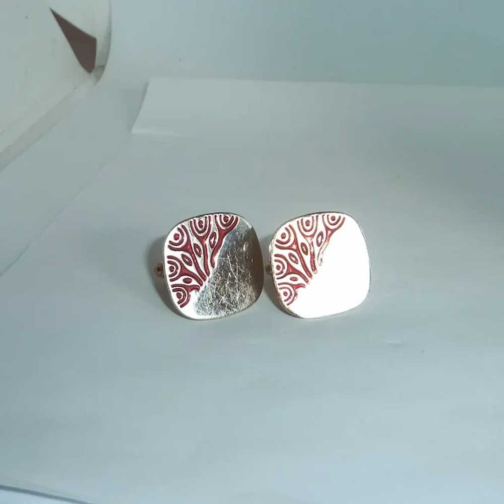 Swank Square Gold Tone Cufflinks with Red Design - image 6