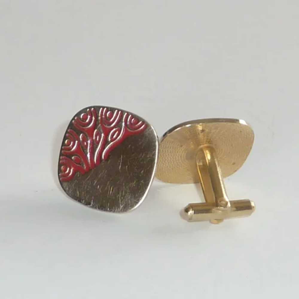 Swank Square Gold Tone Cufflinks with Red Design - image 8