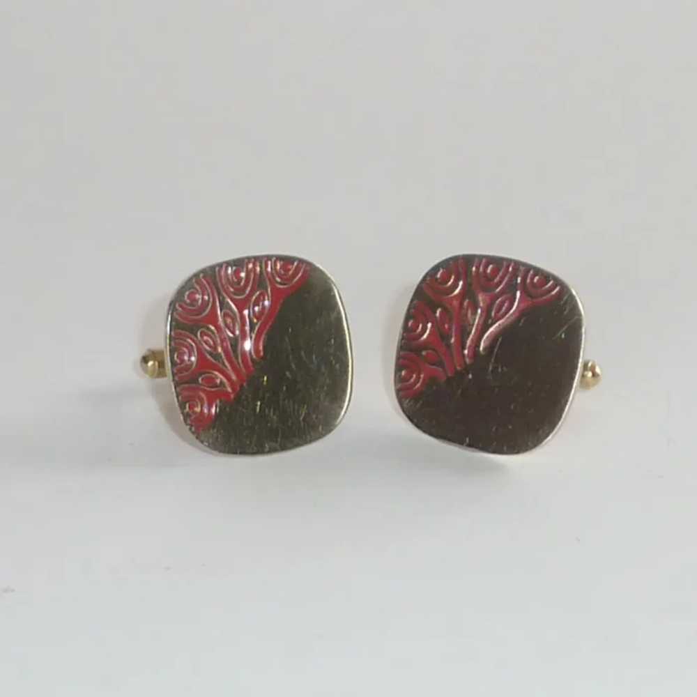 Swank Square Gold Tone Cufflinks with Red Design - image 9
