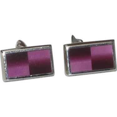 Rectangular Mauve and Maroon Silver Tone Cufflinks