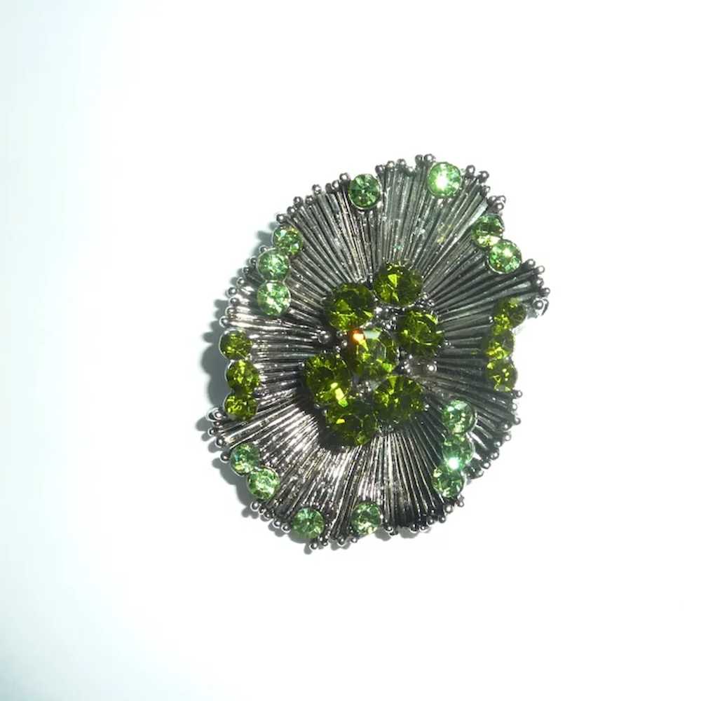 Beautiful Three Dimensional Green Rhinestone Pin - image 2
