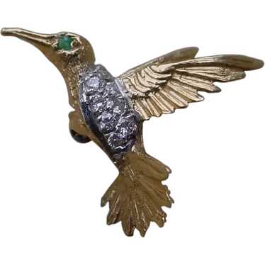 Beautiful 14K Gold Hummingbird Brooch