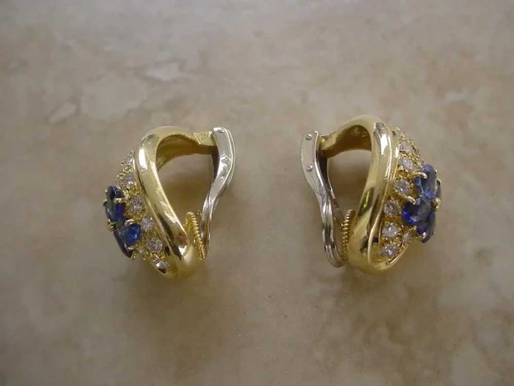 Gorgeous 18K Gold Diamond and Sapphire Earrings. - image 2
