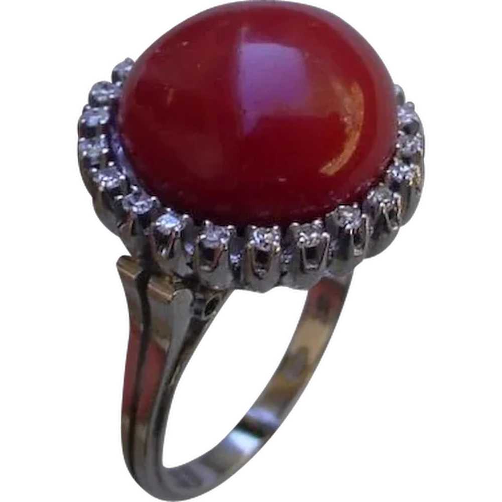 Vintage 1930s Red Coral Italy Made 18K White Gold… - image 1