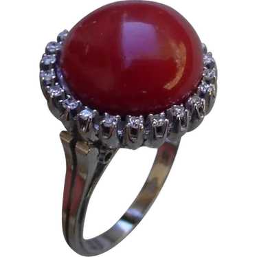 Vintage 1930s Red Coral Italy Made 18K White Gold… - image 1