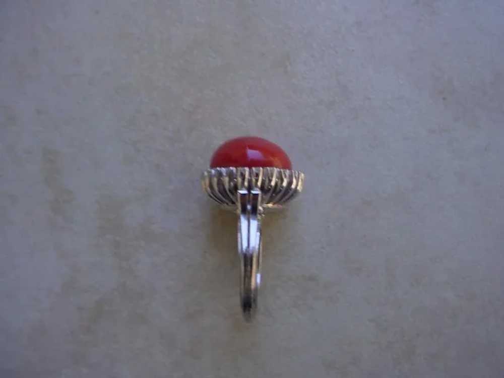 Vintage 1930s Red Coral Italy Made 18K White Gold… - image 3