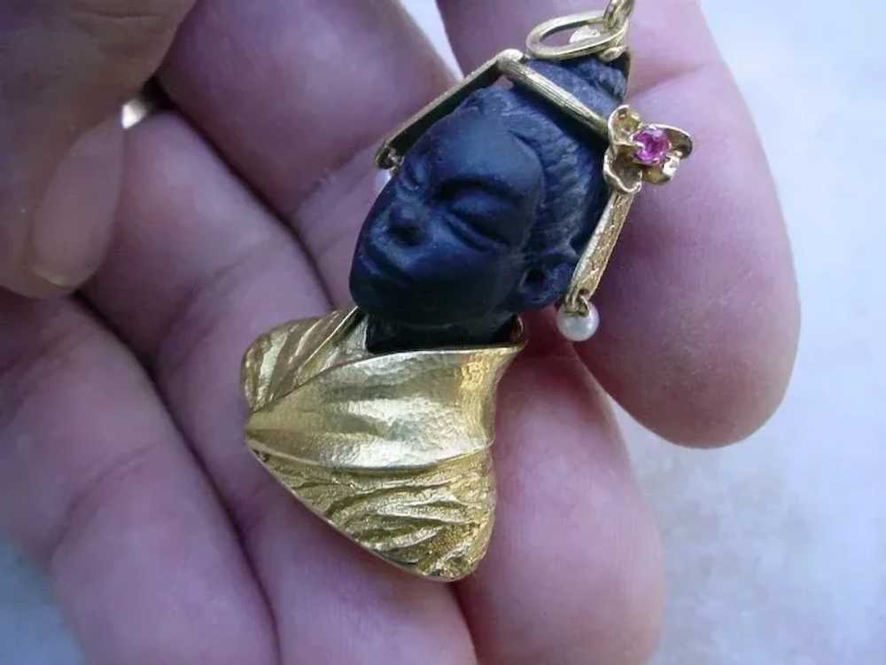 African Princess In Carved Obsidian & 18K Gold Wi… - image 2