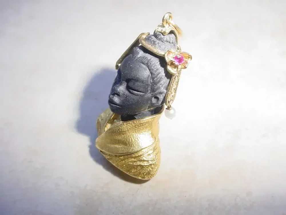 African Princess In Carved Obsidian & 18K Gold Wi… - image 3