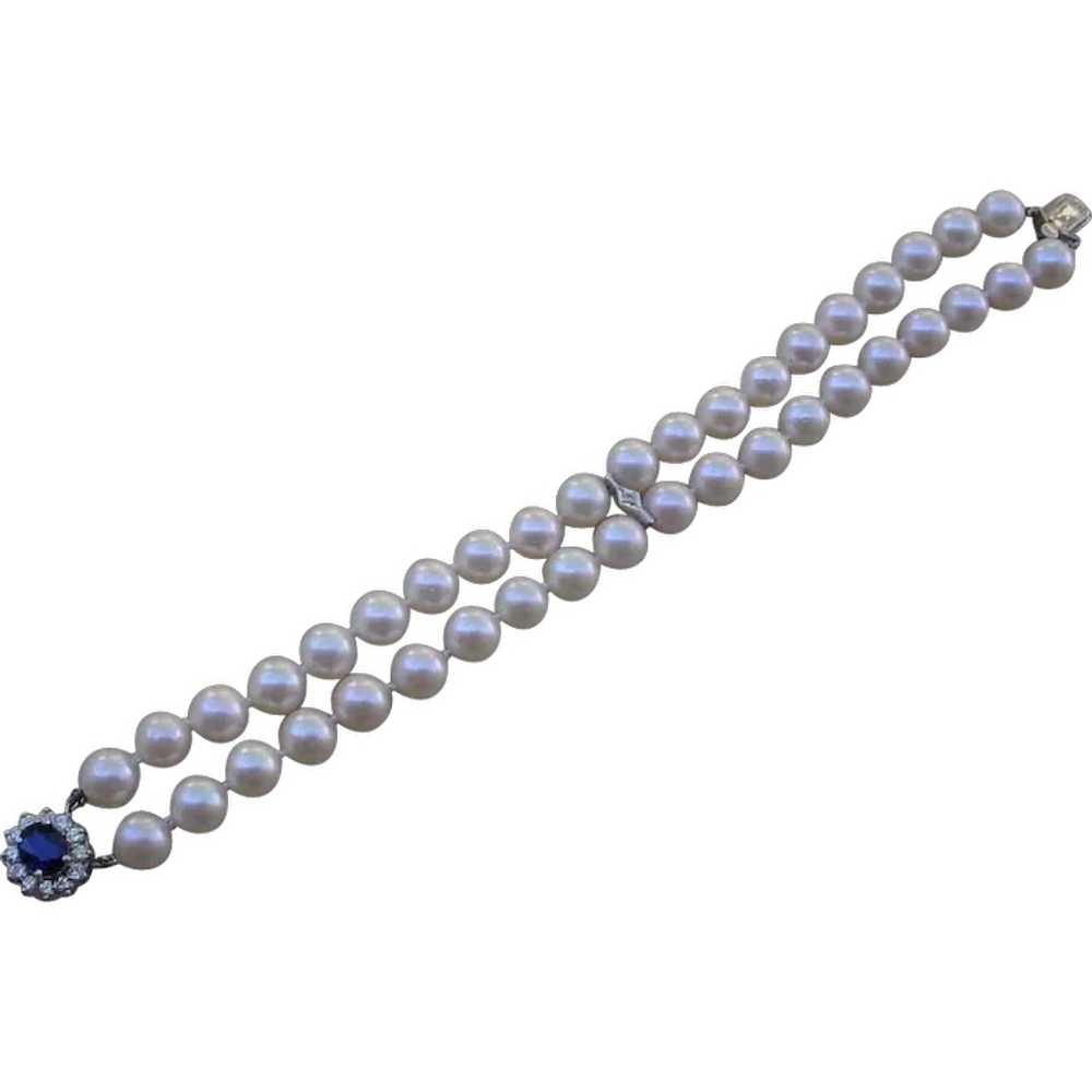 Classy Pearl Bracelet w/ 14K White Gold, Sapphire… - image 1