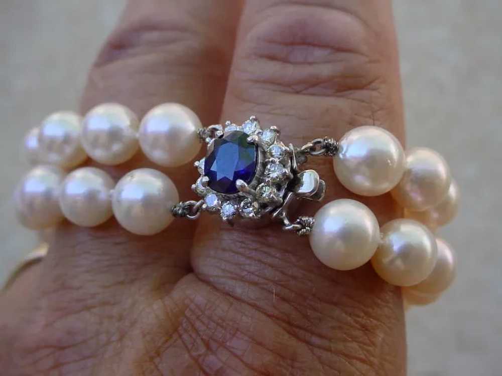 Classy Pearl Bracelet w/ 14K White Gold, Sapphire… - image 4