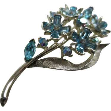 Pretty Lisner Floral Spray Brooch Pin with Blue B… - image 1