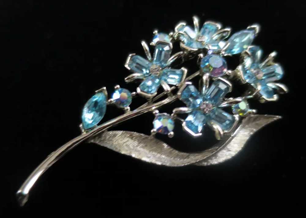 Pretty Lisner Floral Spray Brooch Pin with Blue B… - image 2