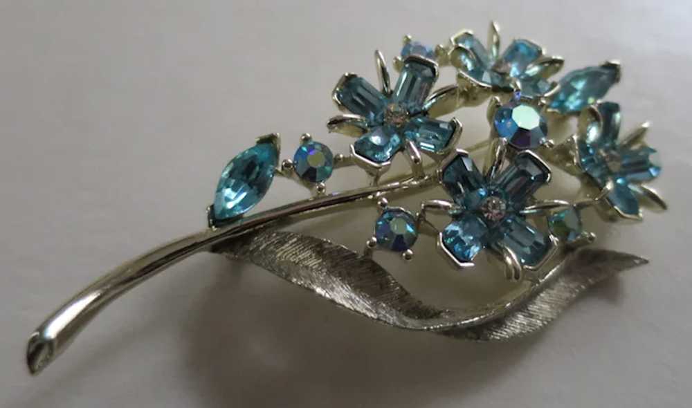 Pretty Lisner Floral Spray Brooch Pin with Blue B… - image 3
