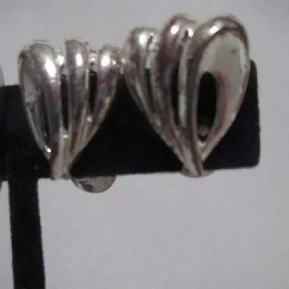 Two Pair Monet Silvertone Clip-On Earrings - image 4
