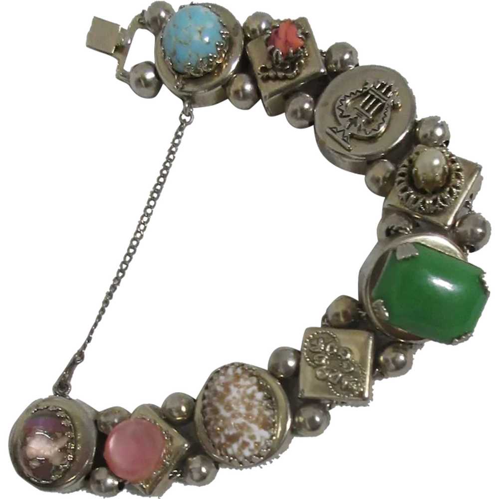 Silvertone Bracelet with  Assorted Gemstones - image 1