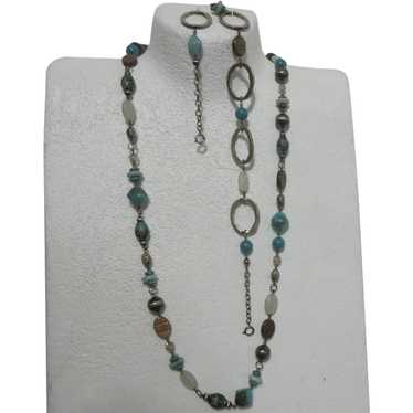 Blue & Brown Multi-Colored Beads on Chain with Ac… - image 1