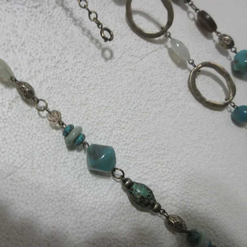 Blue & Brown Multi-Colored Beads on Chain with Ac… - image 2