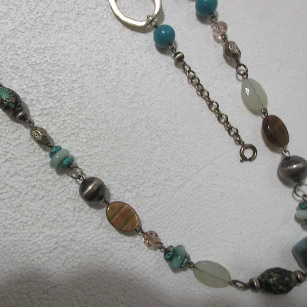 Blue & Brown Multi-Colored Beads on Chain with Ac… - image 3