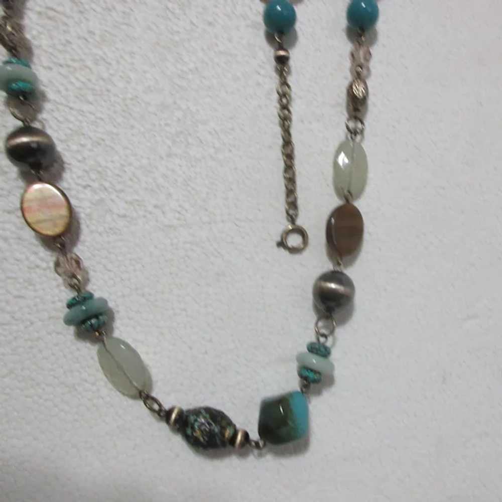 Blue & Brown Multi-Colored Beads on Chain with Ac… - image 4