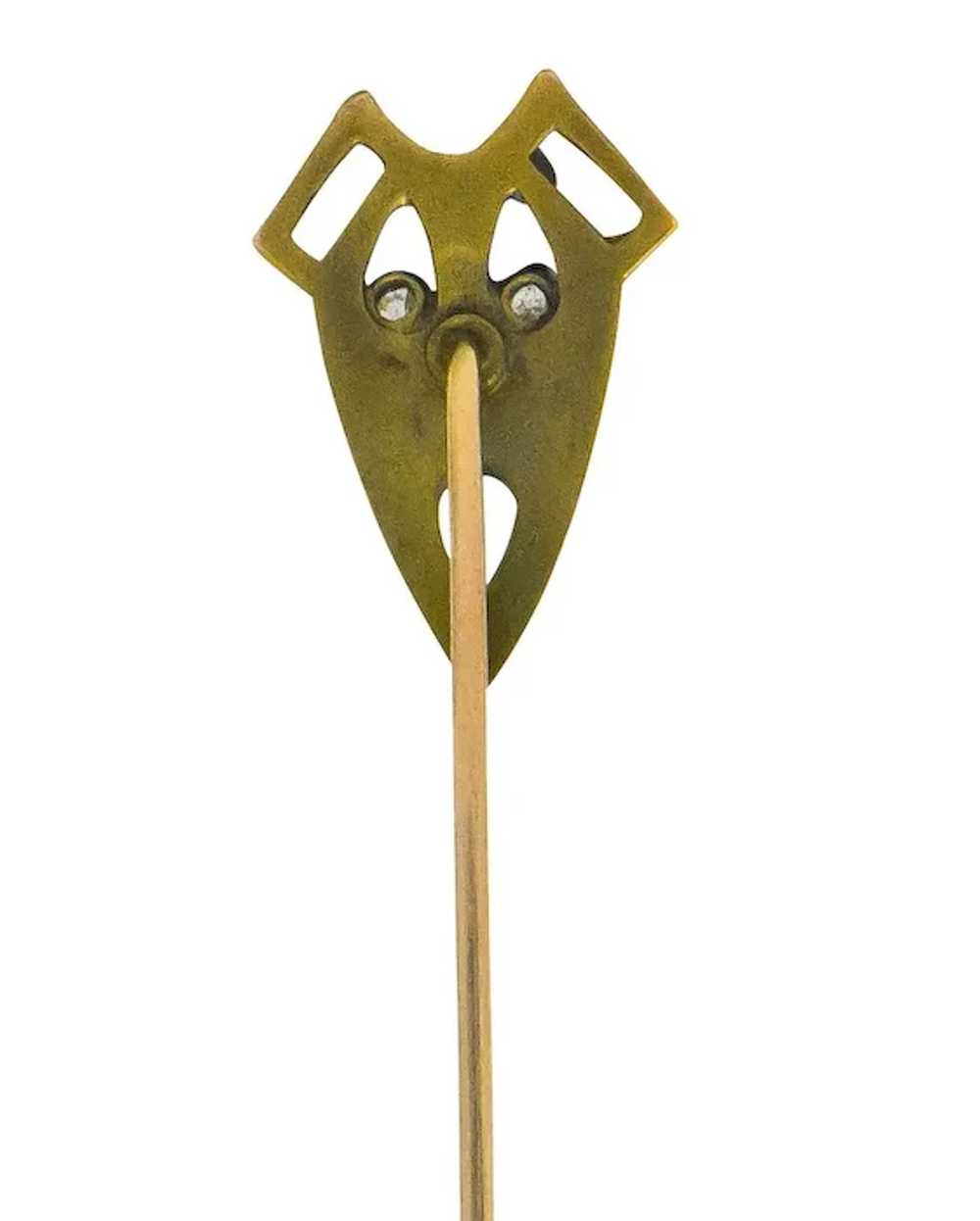 Art Nouveau Diamond 10 Karat Gold Green Man Stick… - image 3