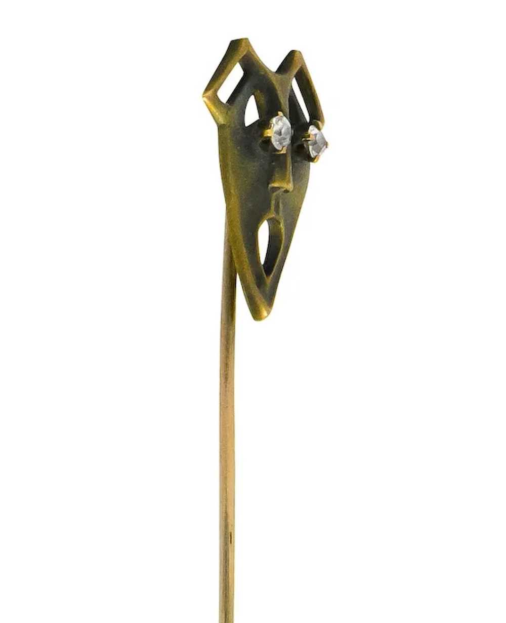 Art Nouveau Diamond 10 Karat Gold Green Man Stick… - image 4