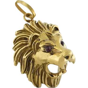 Vintage 18K Yellow Gold Roaring Lion Large Charm o